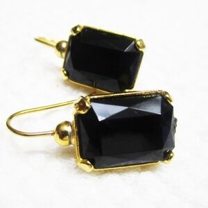 Black Onyx Cut Glass Goldtone Pierced Earrings.